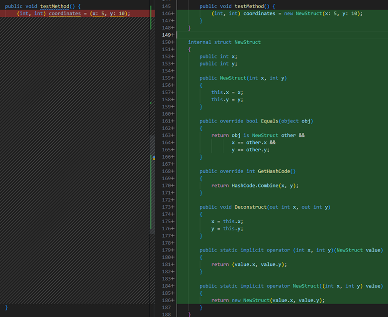 Convert tuple to struct example