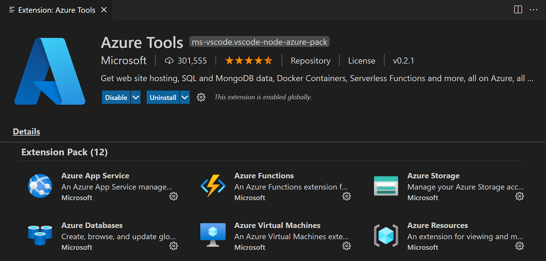 Azure Tools 확장 팩