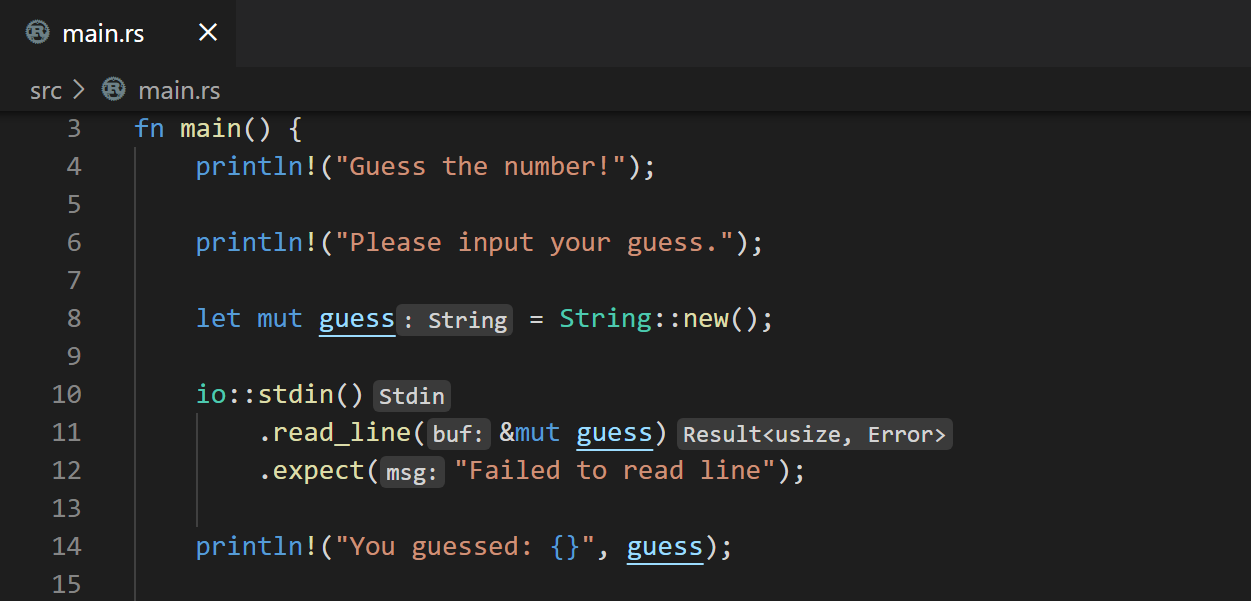 Rust program with inlay hints displayed