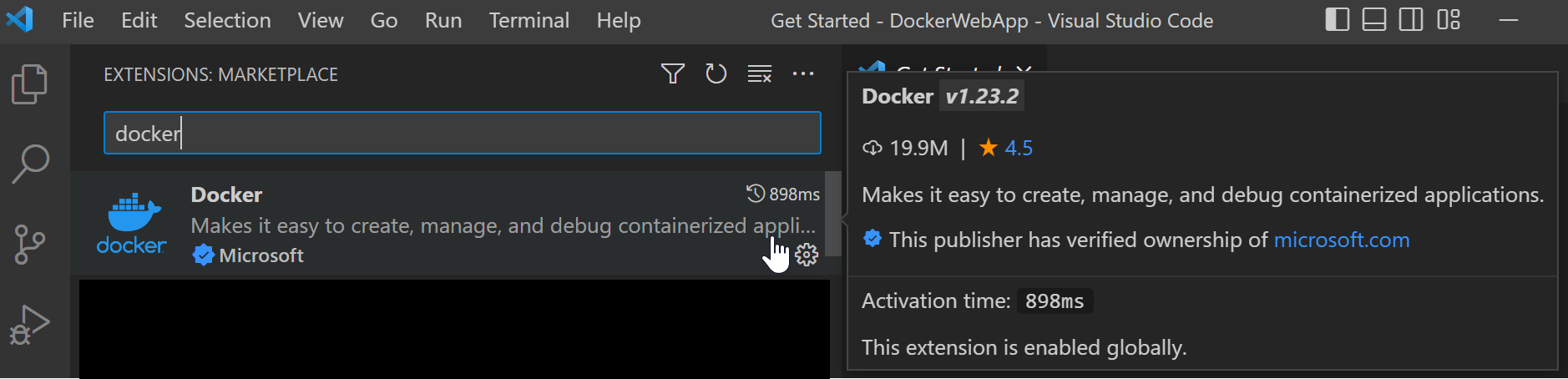 Select Docker extension