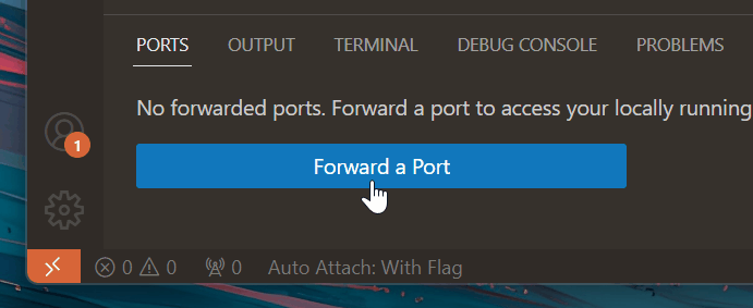 Ports 뷰에 표시된 Forward a Port 버튼