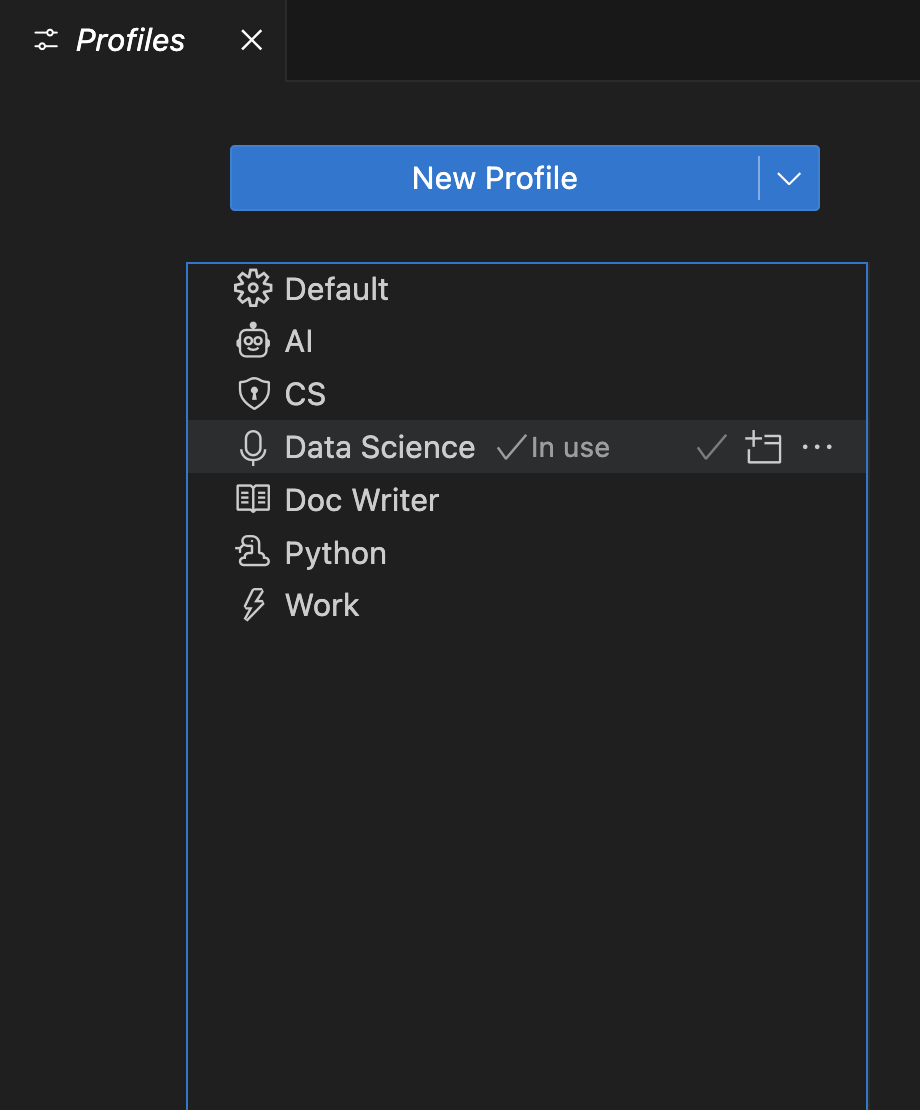 Showing current profile in the Profiles editor