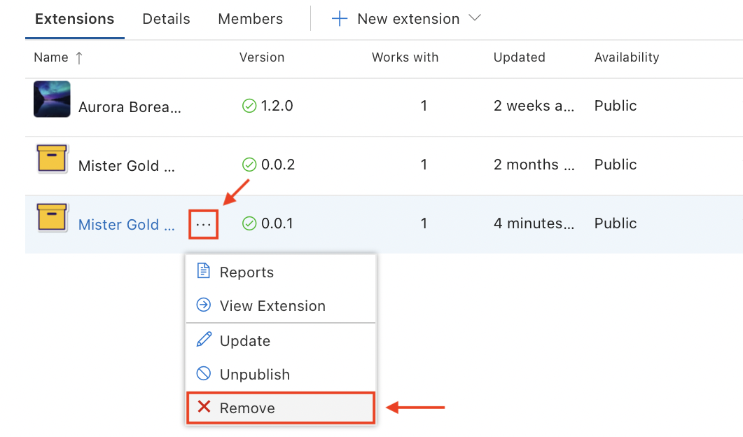 Remove the extension via the Marketplace management page