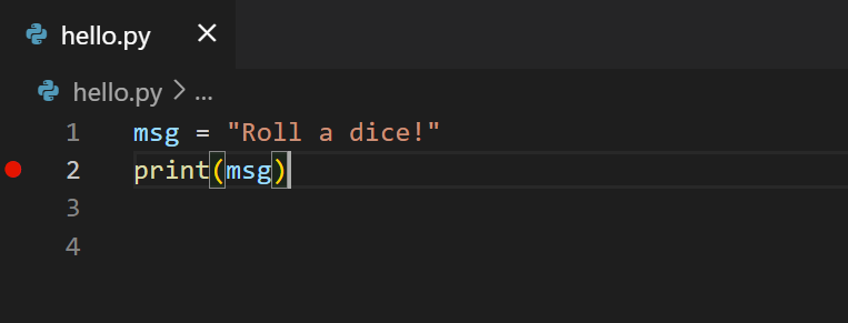 Setting a breakpoint in hello.py