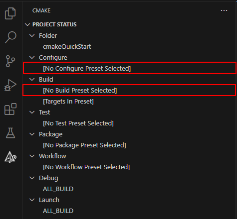 CMake Side Panel with presets