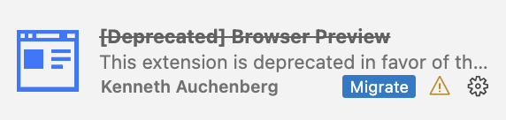 Deprecated extension with a migrate button