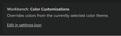 settings.json에서 편집 링크가 있는 작업 영역: 색상 사용자 정의 설정