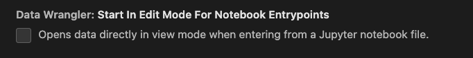 a screenshot of the setting in Visual Studio Code for setting the default mode of Data Wrangler