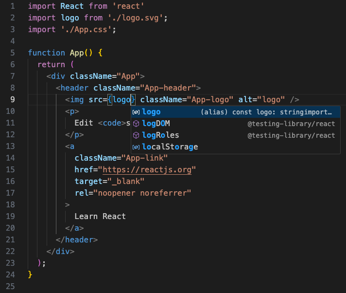 JSX IntelliSense