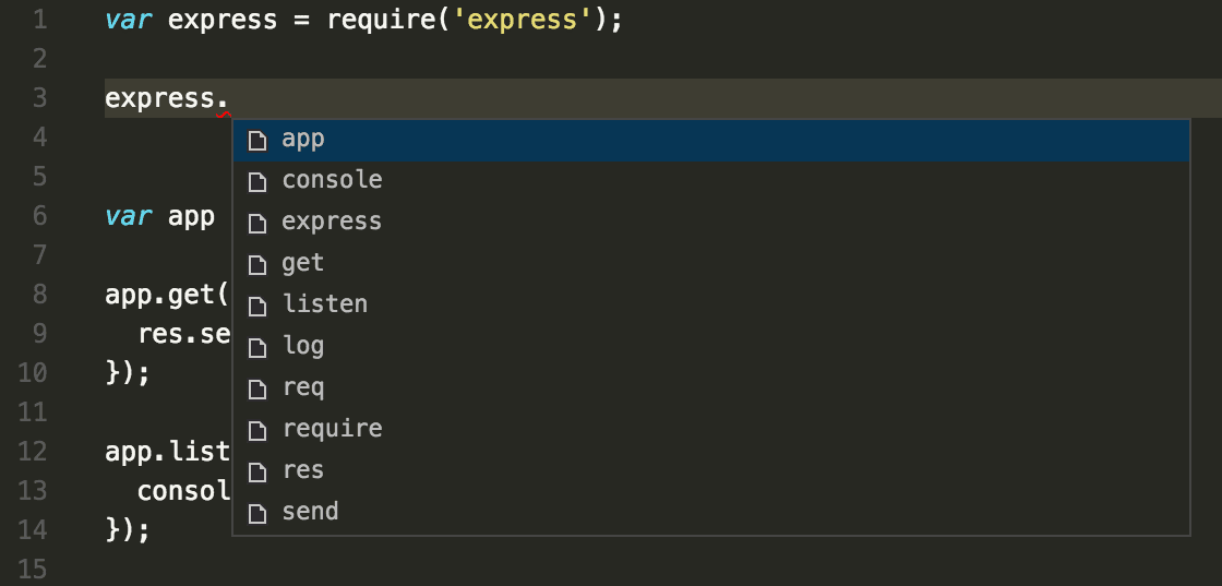 유용한 제안이 표시되지 않는 IntelliSense 이미지