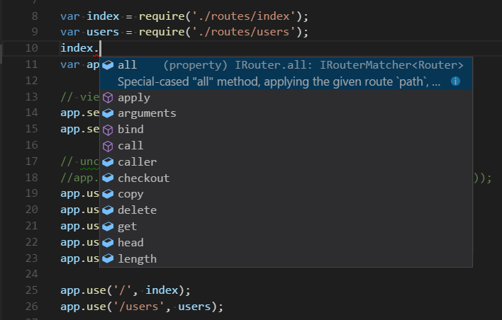 Express.Router IntelliSense