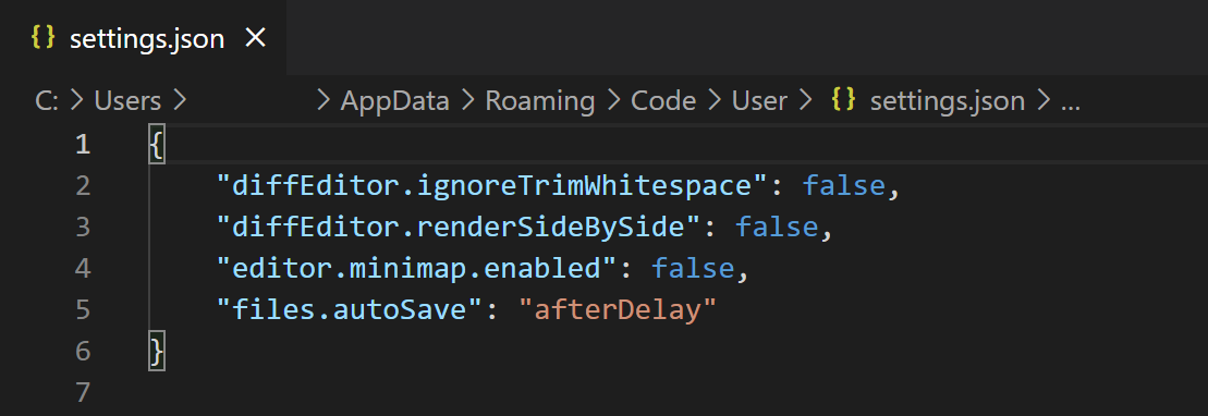 에디터에서 열린 사용자 settings.json