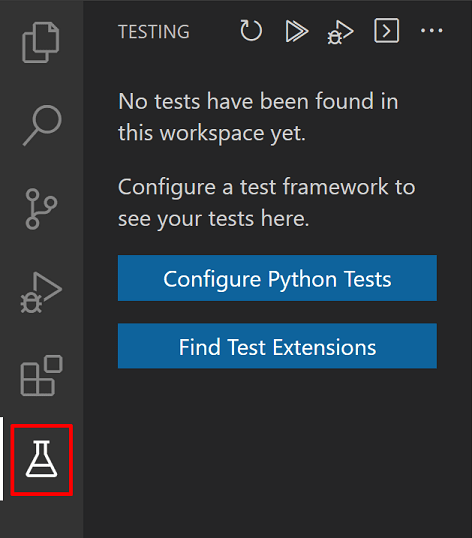 Configure Python Tests button displayed in the Test Explorer when tests haven&#39;t been configured.