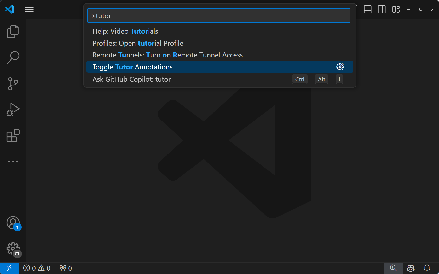 The &quot;Toggle Tutor Annotations&quot; command in the VS Code Command Palette