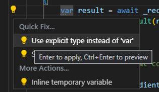 Use explicit type instead of var example